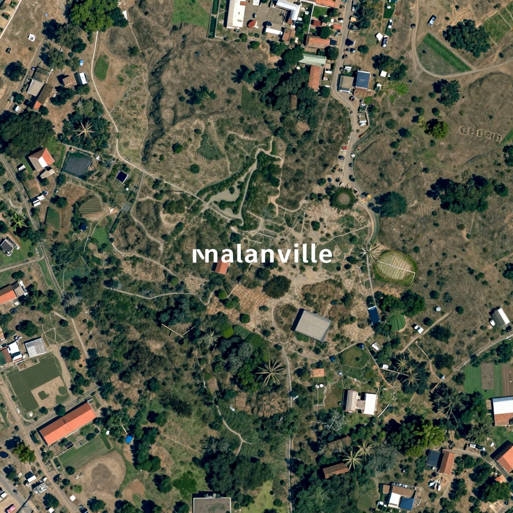 Satellite View of Malanville, Benin from Space High-resolution satellite image of Malanville, Benin showing land cover, urban areas, and natural features from space