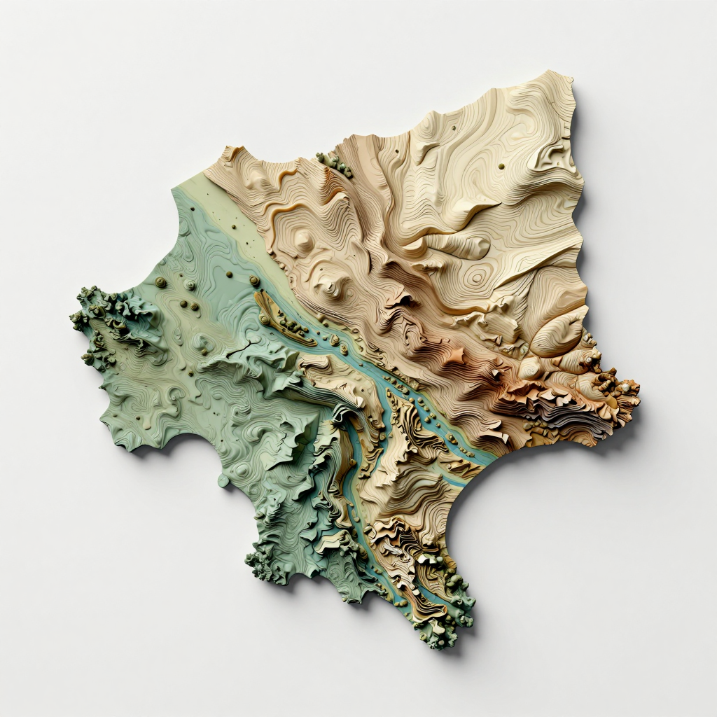 3D Isometric Topographic Map of Malanville, Benin Isometric 3D topographic visualization showing elevation and terrain of Malanville, Benin