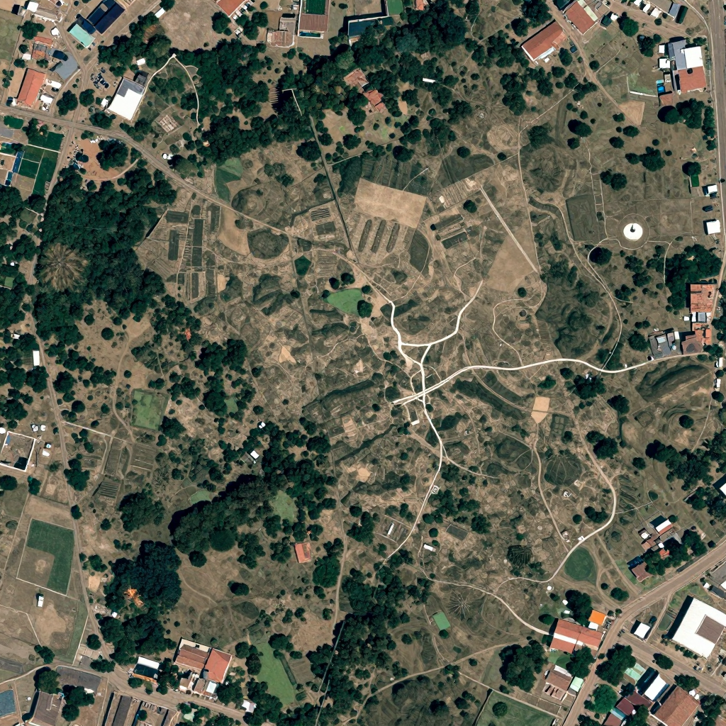 High-resolution satellite image of Natitingou, Benin showing land cover, urban areas, and natural features from space