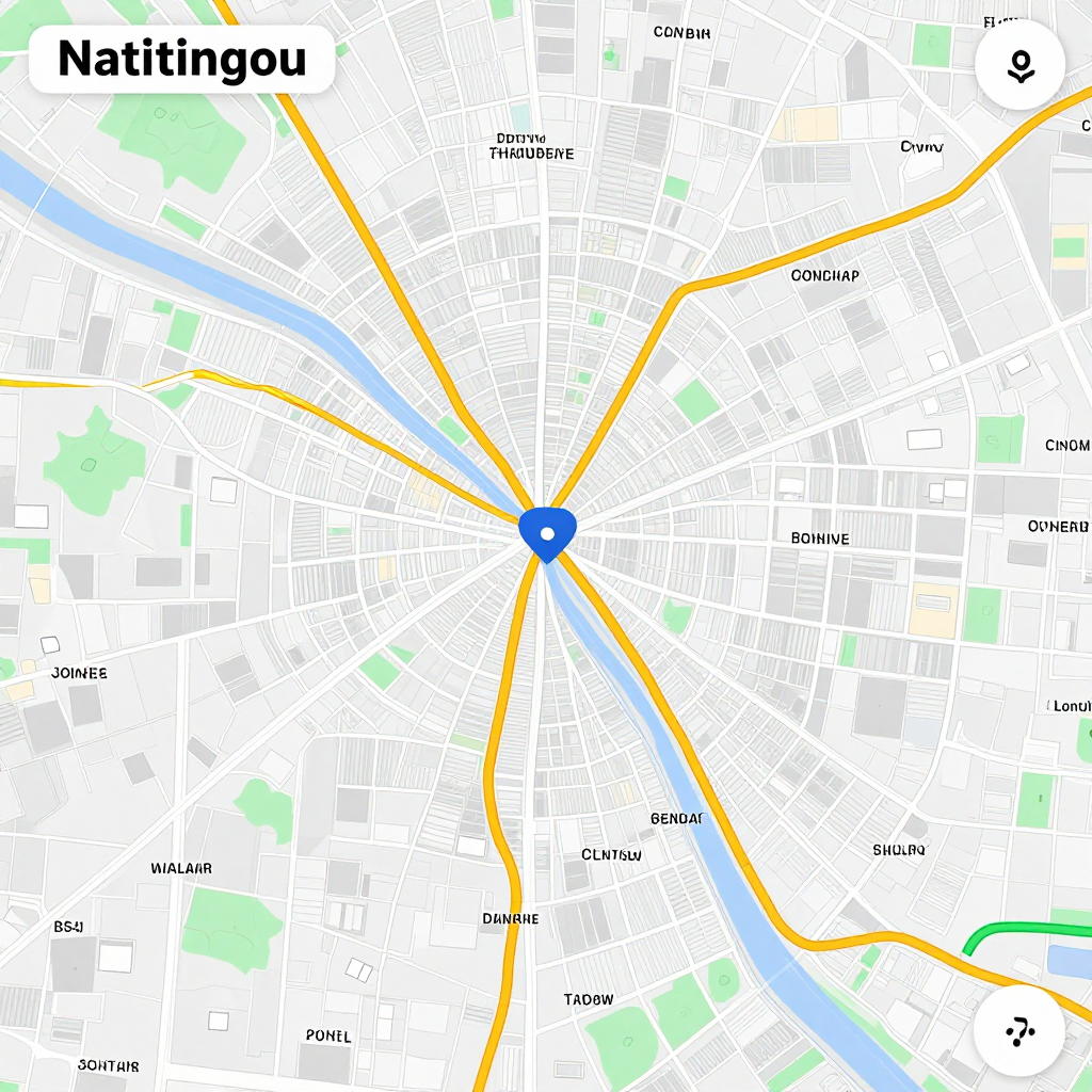 Detailed street map showing roads, highways, neighborhoods, and urban layout of Natitingou, Benin