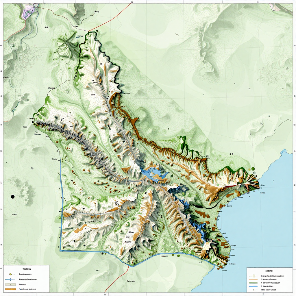3D topographic map showing elevation contours, mountain ranges, and terrain features of Natitingou, Benin