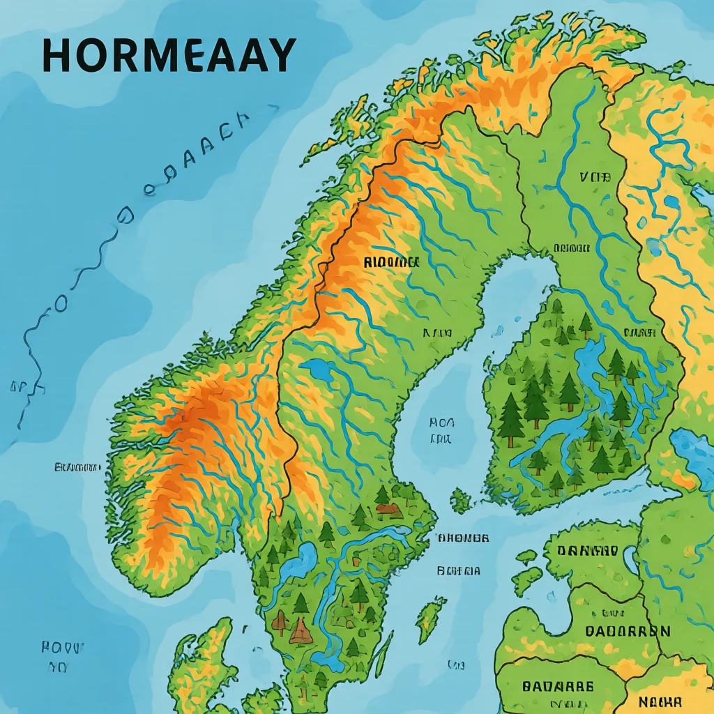 Norway Physical Geography Map - Rivers, Lakes and Natural Features