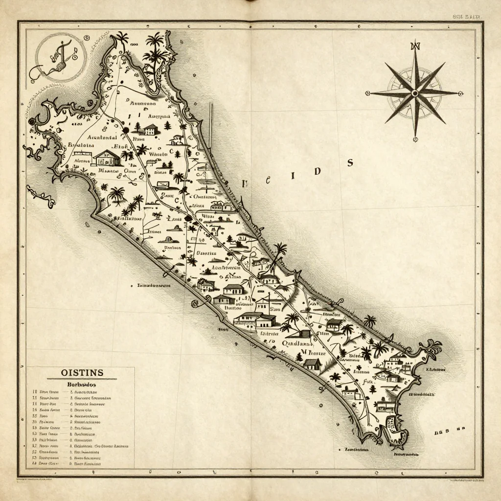 Oistins, Barbados Vintage Map
