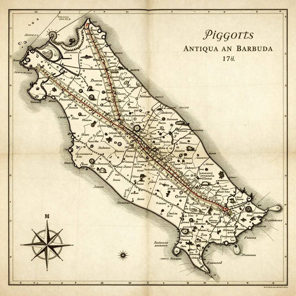 Piggotts, Antigua and Barbuda Vintage Map