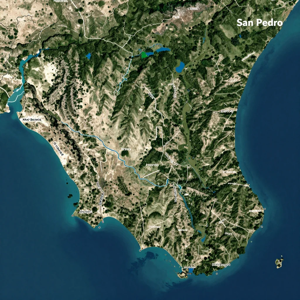 Physical Geography Map of San Pedro, Belize Physical geography map showing terrain, mountains, rivers, and natural features of San Pedro, Belize