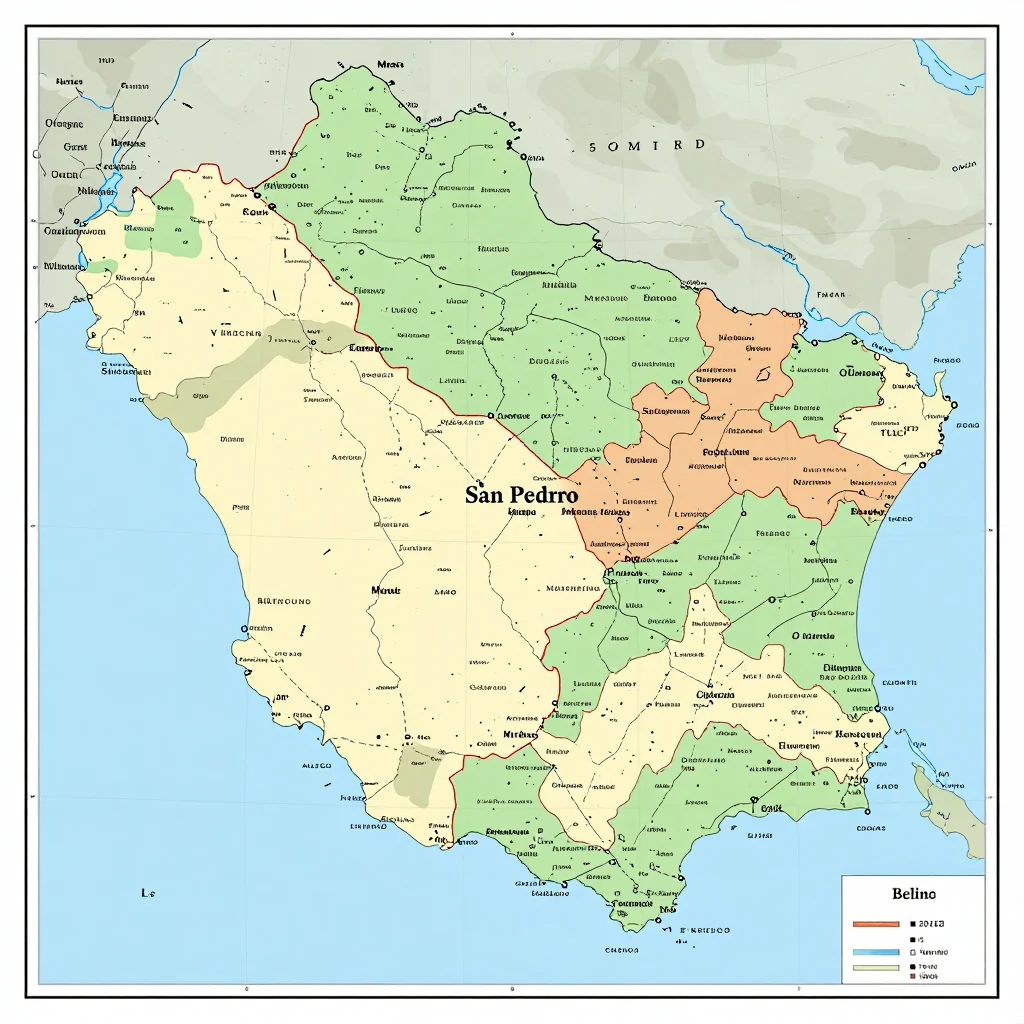 Political Map of San Pedro, Belize - Administrative Boundaries Political map showing borders, administrative divisions, major cities, and capital of San Pedro, Belize