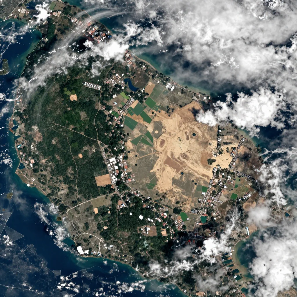 Satellite View of San Pedro, Belize from Space High-resolution satellite image of San Pedro, Belize showing land cover, urban areas, and natural features from space