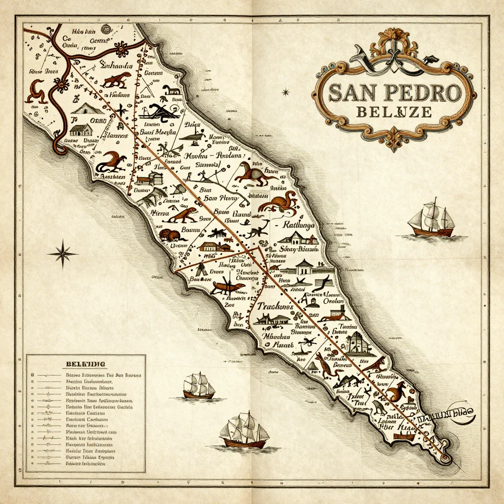 Historical Vintage Map of San Pedro, Belize - Antique Cartography Antique vintage map of San Pedro, Belize showing historical cartography style from 17th century