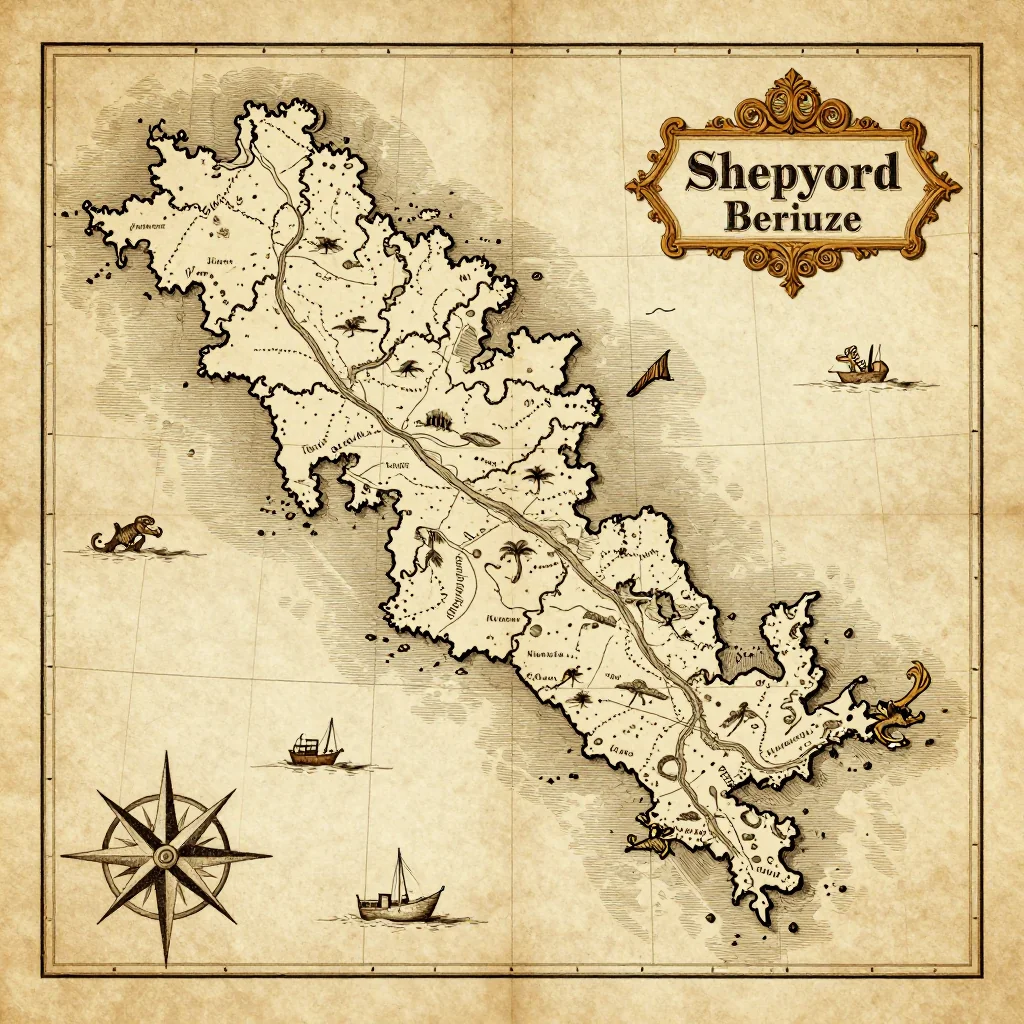 Antique vintage map of Shipyard, Belize showing historical cartography style