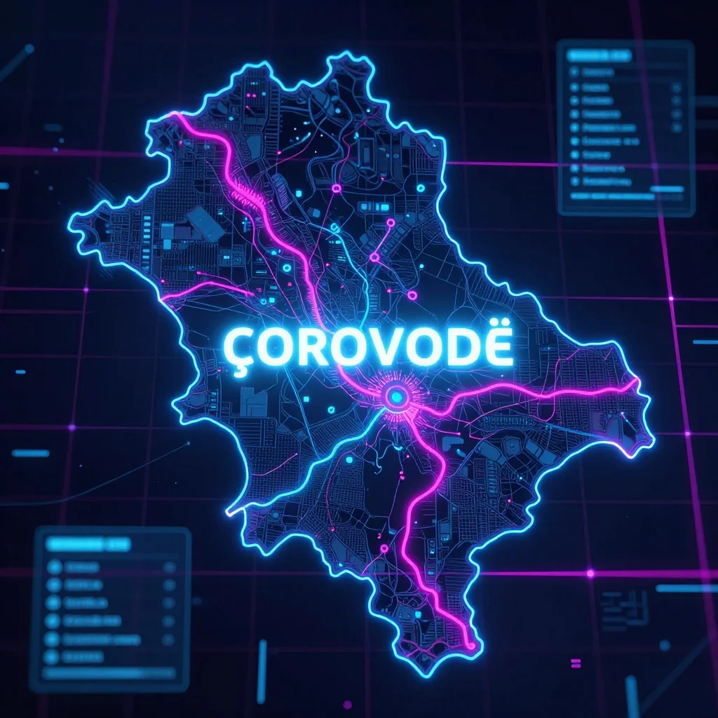 Çorovodë, Albania - Cyberpunk Map Çorovodë, Albania Cyberpunk Map